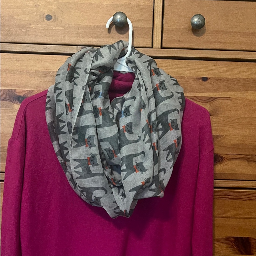 Vivian and Vincent Gray Cat Print Infiniti scarf cats with bow ties